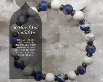 Howlite Sodalite Bracelet: Handmade Natural Crystal Bead Bracelet