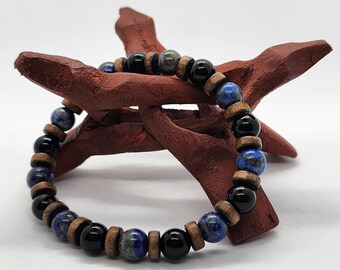 Handmade Obsidian Lapis Lazuli Bracelet: Natural Crystal Healing