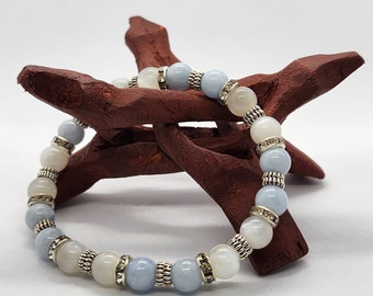 Handmade Moonstone Aquamarine Beaded Bracelet: Spiritual Crystal Jewelry
