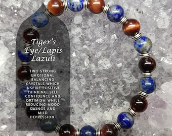 Tiger's Eye Lapis Lazuli Bracelet: Handmade Healing Crystal Bead