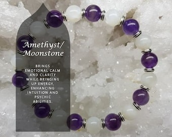 Amethyst Moonstone Bracelet: Handmade Crystal Bead, Spiritual Healing