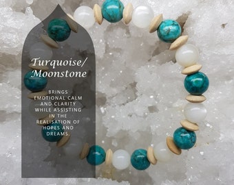 Turquoise Moonstone Bracelet: Handmade Crystal Bead, Spiritual Healing