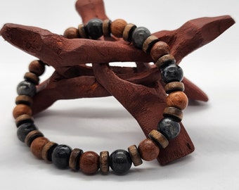 Handmade Labradorite & Waxed Wood Bracelet: Spiritual Healing Crystal