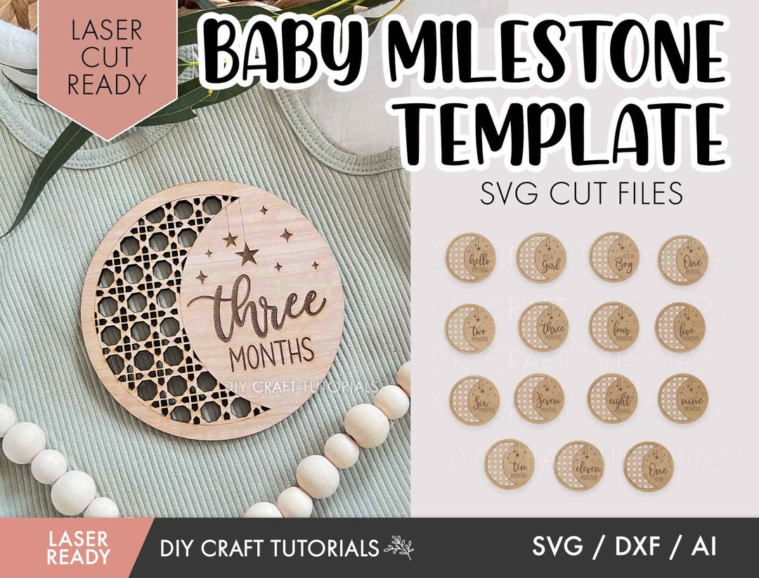 Celestial Moon and Star Milestone SVG, Baby Milestone SVG, Rattan ...