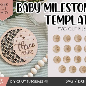 Celestial Moon and Star Milestone SVG, Baby Meilenstein SVG, Rattan Meilenstein svg, Laser Cut Datei, Monat Meilenstein svg, Hölzerner Meilenstein svg