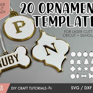 Pacote SVG de enfeite de Natal, arquivo de corte a laser de enfeite de Natal, SVG inicial de enfeite de Natal, bugiganga, enfeite cortado a laser, glowforge svg