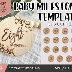Florale Baby Meilenstein SVG, Hölzerne Meilenstein Disc svg, Meilenstein svg, Meilenstein svg, Laser cut Dateien, Monats meilenstein svg, glowforge svg, laser
