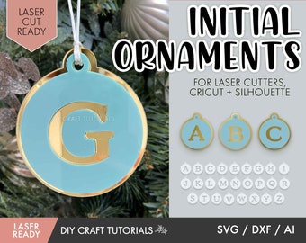 Christmas Ornament svg, Christmas Ornament Laser Cut File, Initial Christmas Ornament SVG, Bauble, Laser cut ornament, glowforge svg