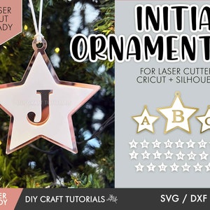 Star Christmas Ornament Laser Cut File, Initial Christmas Ornament SVG, Christmas Ornament svg, Bauble, Laser cut ornament, glowforge svg