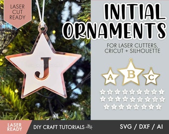 Star Christmas Ornament Laser Cut File, Initial Christmas Ornament SVG, Christmas Ornament svg, Bauble, Laser cut ornament, glowforge svg