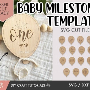 Baby Meilenstein SVG, Ballon Meilenstein Scheiben, Hölzerne Meilensteine, Meilenstein svg, Laser cut Dateien, Monats meilenstein svg, glowforge svg