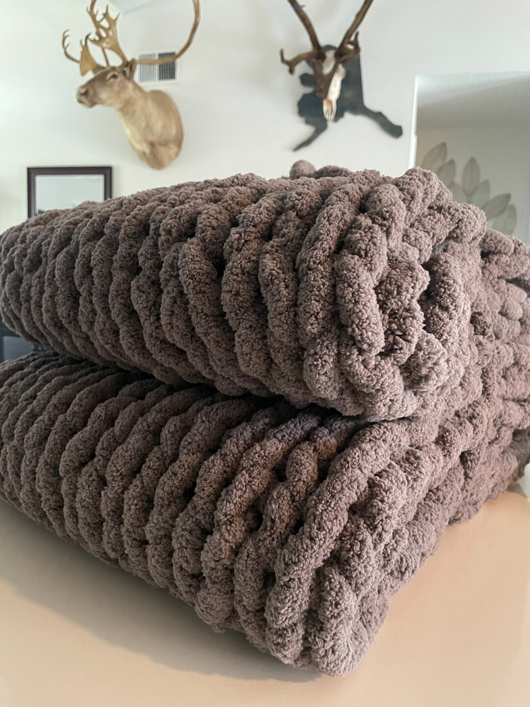 Hand Knit Chunky Blanket Etsy