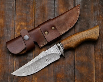 Bowie Knife Custom Made Hand Forged Damascus Steel Hunting Knife RK1