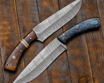 Hand Forged Damascus Steel Hunting Knife Set: Custom Bushcraft Knives