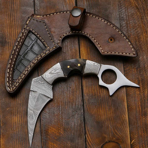 Hunting Knife Custom Made Hand Forged Damascus Steel Karambit Knife RK3