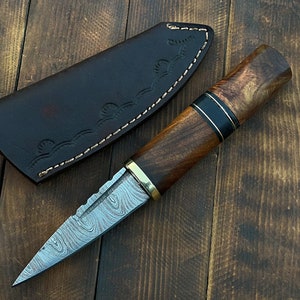 Hunting Knife Custom Made Hand Forged Damascus Steel Sgian Dubh Scottish Knife RK24