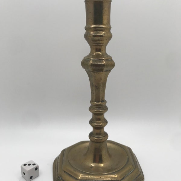 English or French Brass Candlestick with Octagonal Base, Circa 1720