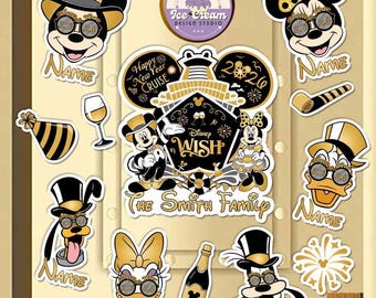 Personalized Mickey & Friends New Year's Eve at Sea Disney Happy New Year Cruise Magnet, Disney Princess Family Cruise Ship Stateroom Door