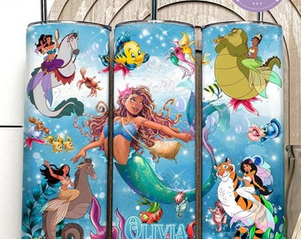 Disney Princess Mermaid Tumbler, The Little Mermaid Princess Ariel Disney Girl Trip Group Cup, Women's Princess Birthday Girl Coffee Cup