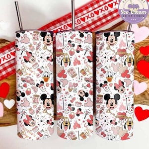 Personalized Mickey and Friends Castle Disney Valentine Tumbler, Happy Valentine&#39;s Day 2025 Coffee Cup, WDW Disneyland Valentine Couple Gift