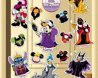 Personalized Mickey & Friends Stitch Cosplay Villains Disney Cruise Magnet, Villains Evil Queen Jafar Hades Family Cruise Stateroom Door
