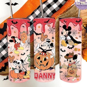 Personalized Mickey and Friends Skeleton Pumpkin Disney Halloween Tumbler, Trick or Treat Spooky Season Halloween Coffee Cup, Halloween Gift