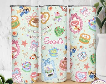 Personalized Coquette Bow Bracelet Disney Toy Story Tumbler, Buzz Lightyear Woody Jessie Bo Peep Mug, Birthday Boy, Birthday Girl Coffee Cup