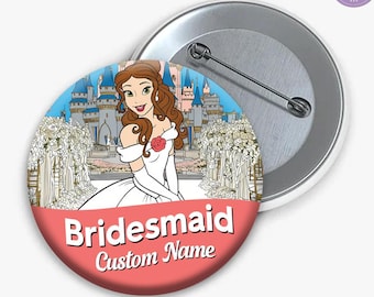 Personalized All Characters Just Married Disney Wedding Pin Buttons, Mickey Minnie Disney Princess Bride Bachelorette Party Celebration Pin