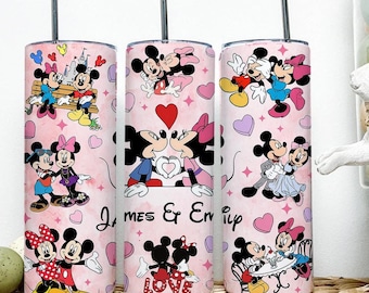 Personalized Watercolor Mickey Minnie Tumbler, Disney Happy Valentine's Day Tumbler, Disney Couples Trip Tumbler, Gift for Her Him