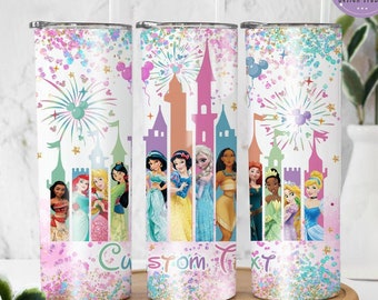 Personalized Disney Princess Tumbler, WDW Disneyland Castle Girl Trip Group Cup, Women's Princess Birthday Girl Coffee Cup, Cinderella Moana