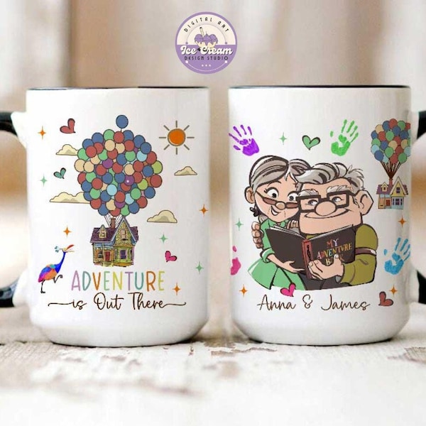 Personalized Adventure is Out There Carl Ellie Couple Disney Up Mug, Up House Balloons His Ellie Her Carl Coffee Cup, Disney Valentine Mug
