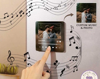Personalized Music Fridge Magnet, Custom Photo & Song Magnet, Album Music Plays Valentine Gift for Her/Him, Music Lovers Family Home Decor