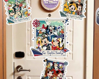 Personalized Mickey and Friends Disney Cruise Paraloid Magnet, Disney Cruise Line Magnet for Stateroom Door, Disney Family Cruise Magnets