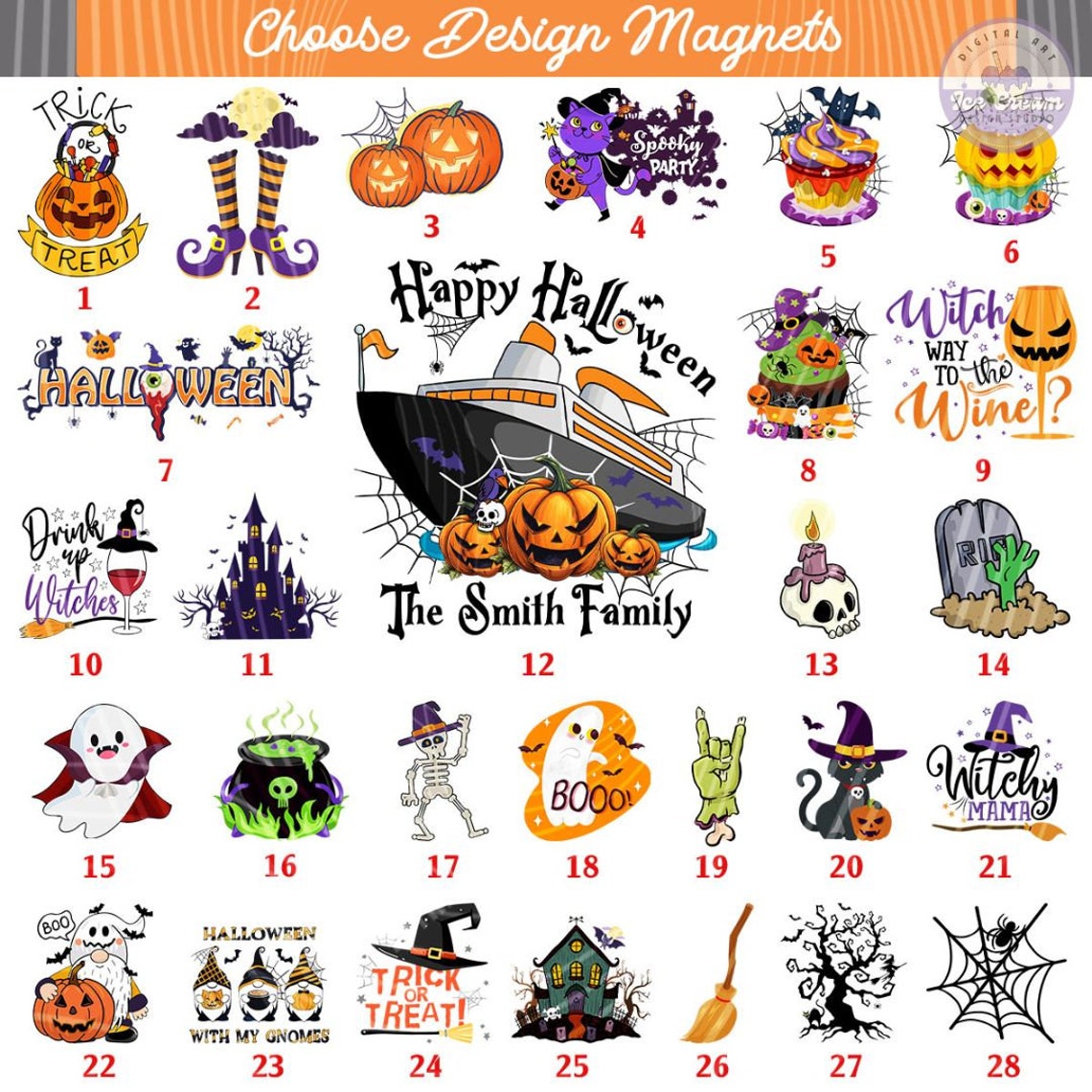 Personalized Halloween Magnet, Halloween Cruise Pumpkin Ghost Black Cat ...