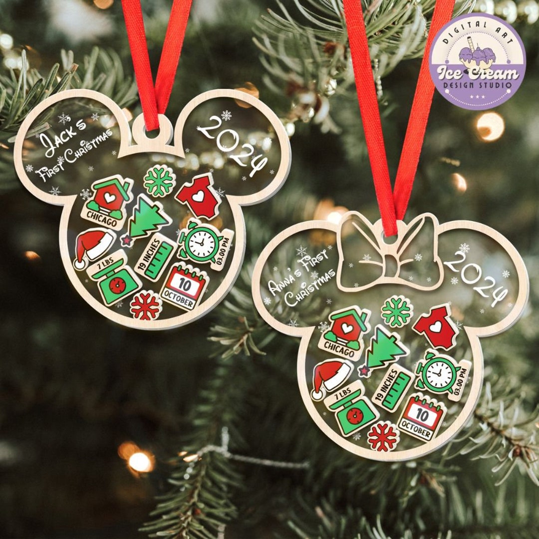 Personalized Mickey Minnie Ears Disney Baby's First Christmas Ornament ...