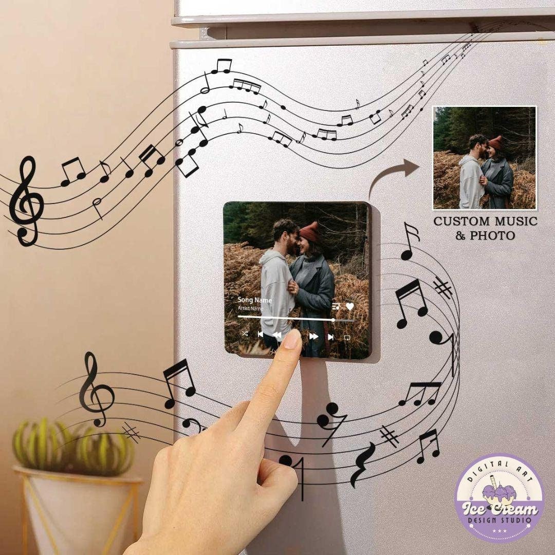 Custom Music Fridge Magnet - Personalized With Photo & Song, Plays Music, LED Light