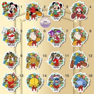 All Characters Disney Christmas Wreath Cruise Magnet, Mickey & Friends Pooh Stitch Very Merrytime Cruise magnet, Family Christmas