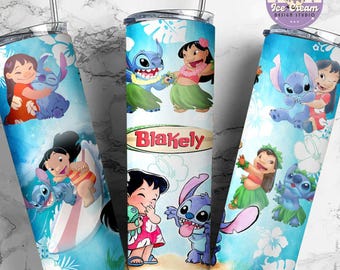 Personalized Watercolor Disney Stitch Tumbler, Lilo & Stitch Ohana Means Family, Stitch Birthday Gift, Birthday Boy Birthday Girl Coffee Cup