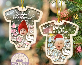 Custom Photo & Name Baby's First Christmas Ornament, Baby 1st Christmas Ornament, Newborn Gift,4D Shake Babies Ornament, Baby Keepsake