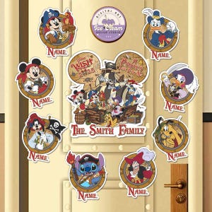 Personalized Mickey and Friends Disney Pirate Magnet, Disney Cruise Magnet, Pirates of the Caribbean Family Cruise Ship Stateroom Door Decor