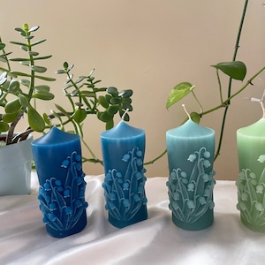 Blue Flower Pillar Candle