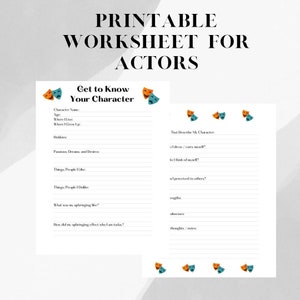 Printable Acting Worksheet Packet for Actors Actresses Thespians | Instant Download Scene Study 2 Page Worksheet for Audition Prep/Practice