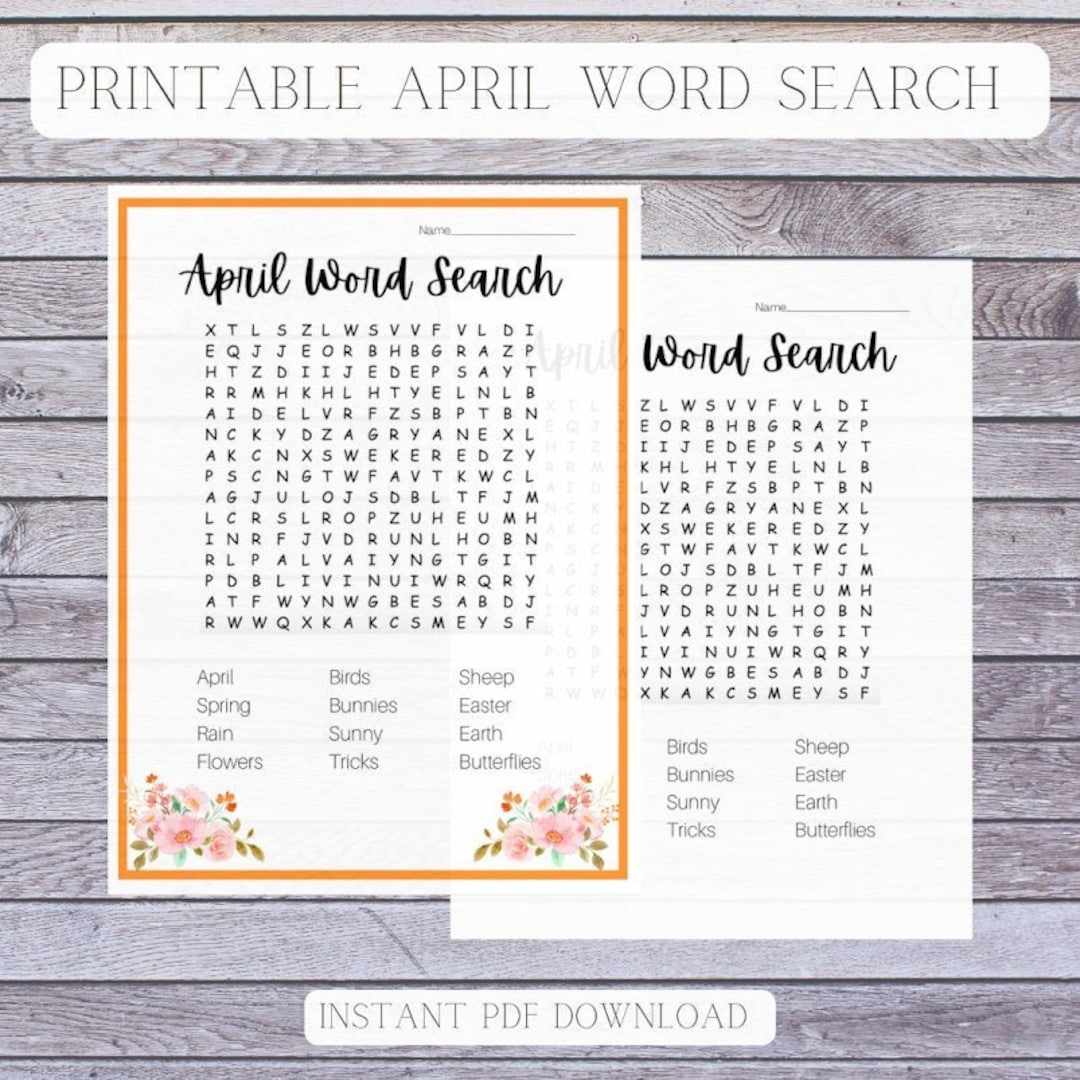 Printable April Word Search Puzzle Activity Sheet Word Find Etsy