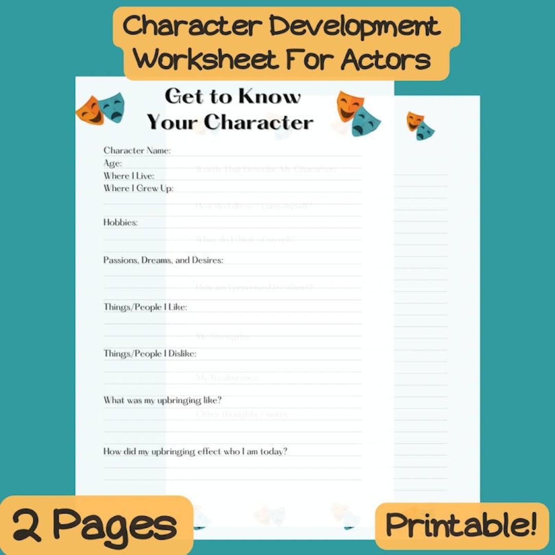 Actors Character Development Worksheet Tool Printable Acting Etsy Actors Character Development Worksheet Tool Printable Acting Etsy