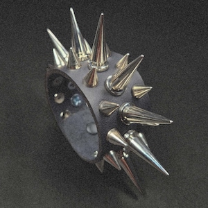Leather Cuff - Black - Leather Three Row Spiked Bracelet - Custom Sizing