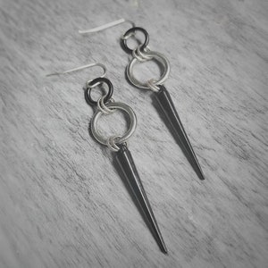 Silver And Black Spike Goth Punk Earrings