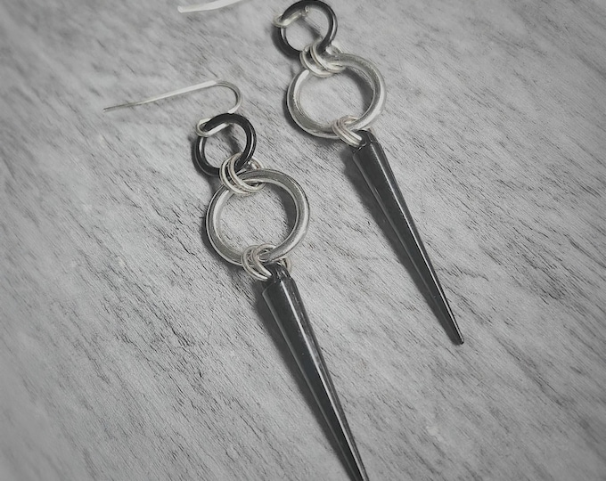 Silver And Black Spike Goth Punk Earrings