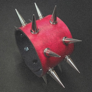 Leather Cuff - Oxblood Red - Leather Large Spiked Bracelet - Custom Sizing