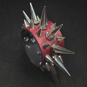 Leather Cuff - OxBlood Red- Leather Three Row Spiked Bracelet - Read Description - Custom Sizing