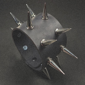Leather Cuff - Black - Leather Large Spiked Bracelet - Custom Sizing